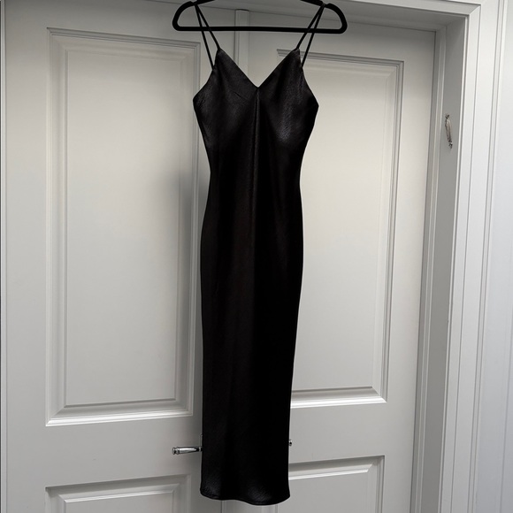IF BY SEA Black Silky Satin Full Length Slip Dress - Picture 5 of 13